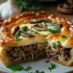 Torte mit Pilzen, Hackfleisch und K&auml;se