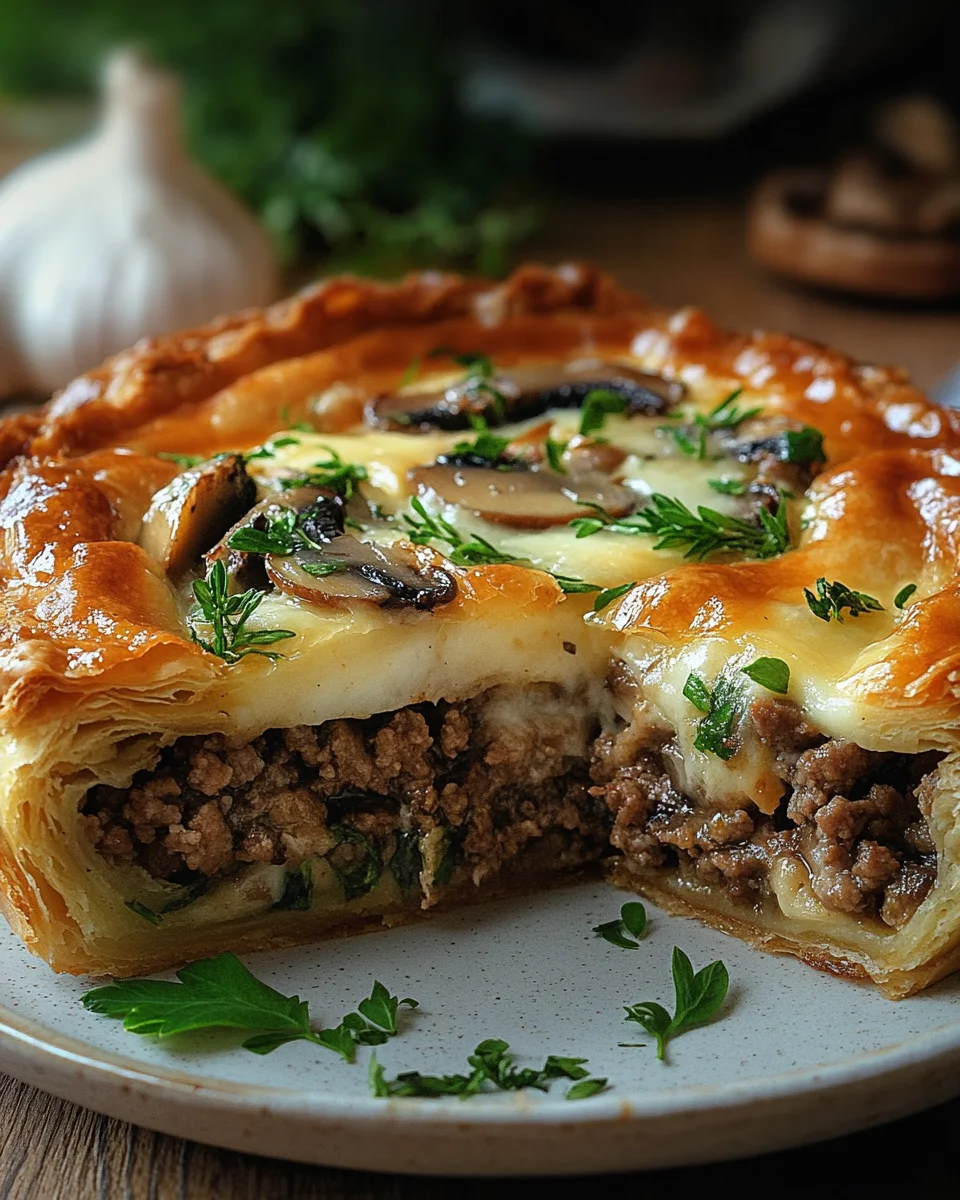 Torte mit Pilzen, Hackfleisch und K&auml;se