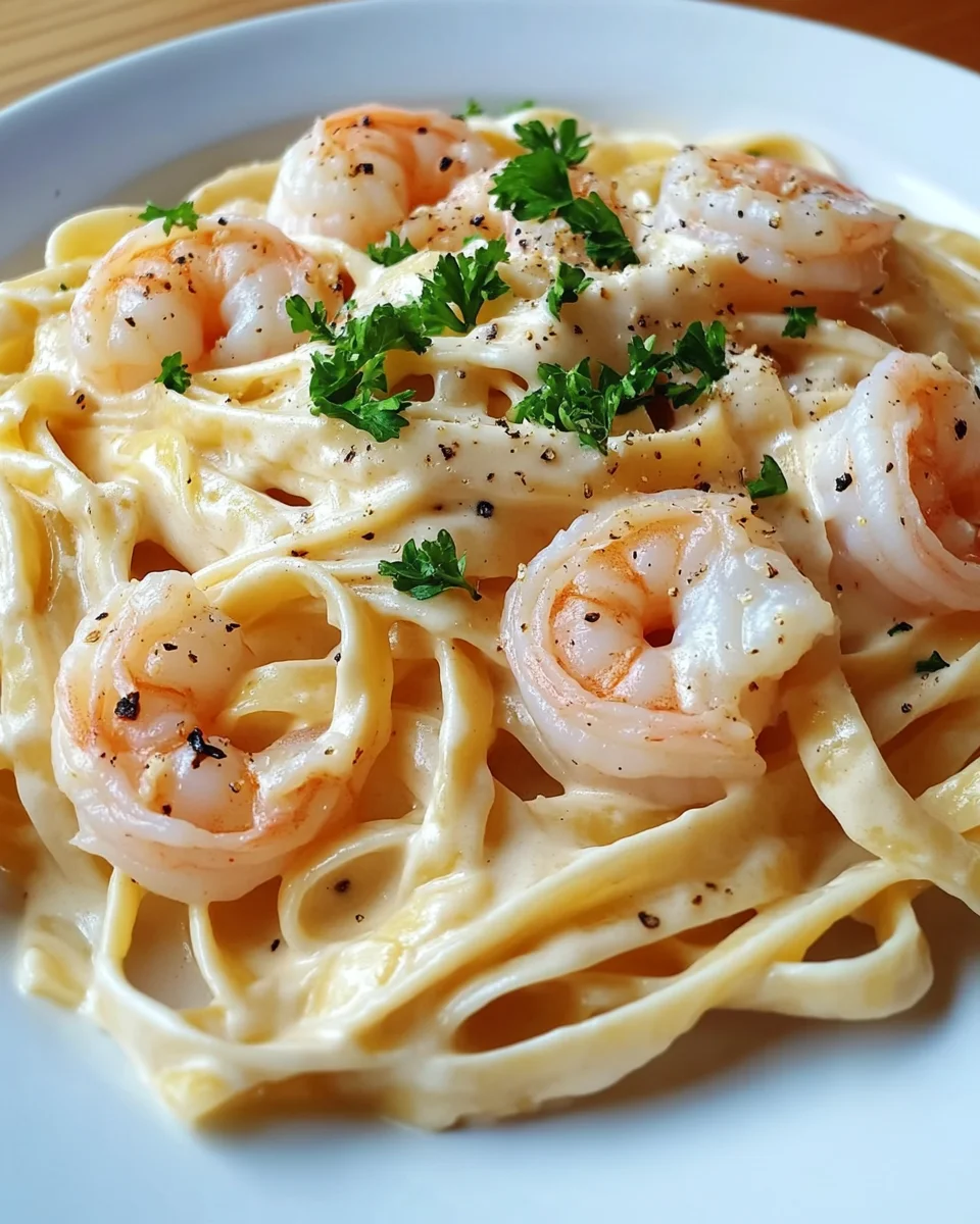 Fettuccine Alfredo mit Garnelen