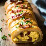 Fr&uuml;hst&uuml;cksrollen mit R&uuml;hrei, K&auml;se und Speck
