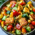 Kritharaki-Salat mit Halloumi-Croutons