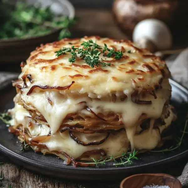 Mozzarella Rösti mit Zwiebel-Pilzrahmsoße