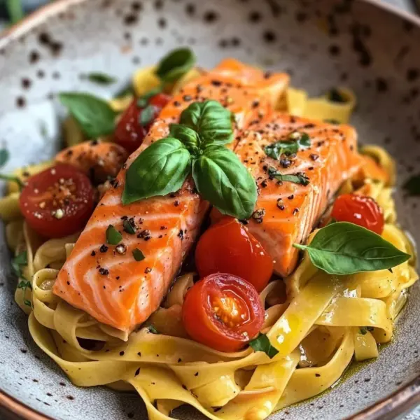 Ofen-Lachs-Pasta mit Tomaten